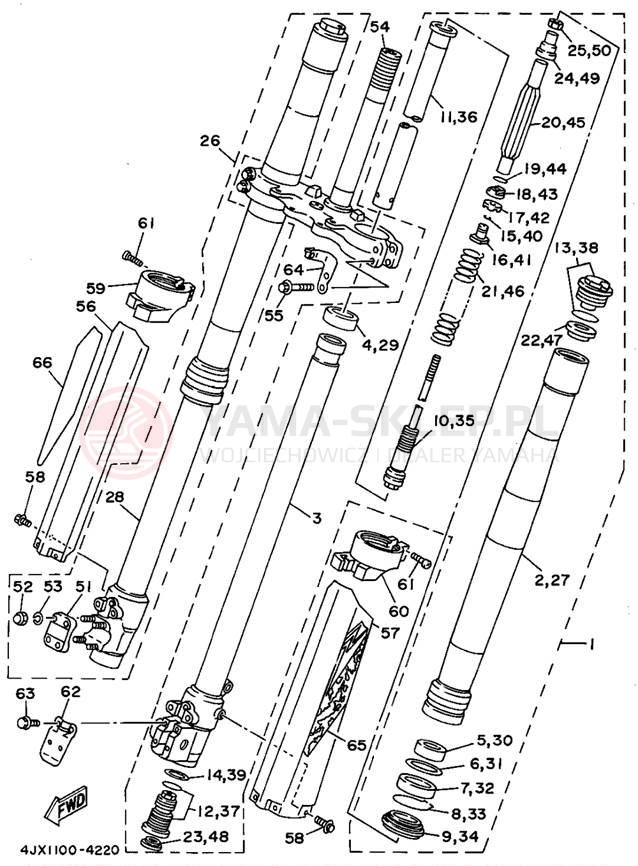 Schemat "Amortyzatory przód" do Yamaha YZ250F1