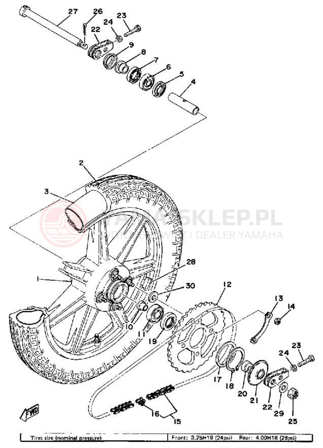 Schemat "Koło tył" do Yamaha XS500 XS500E