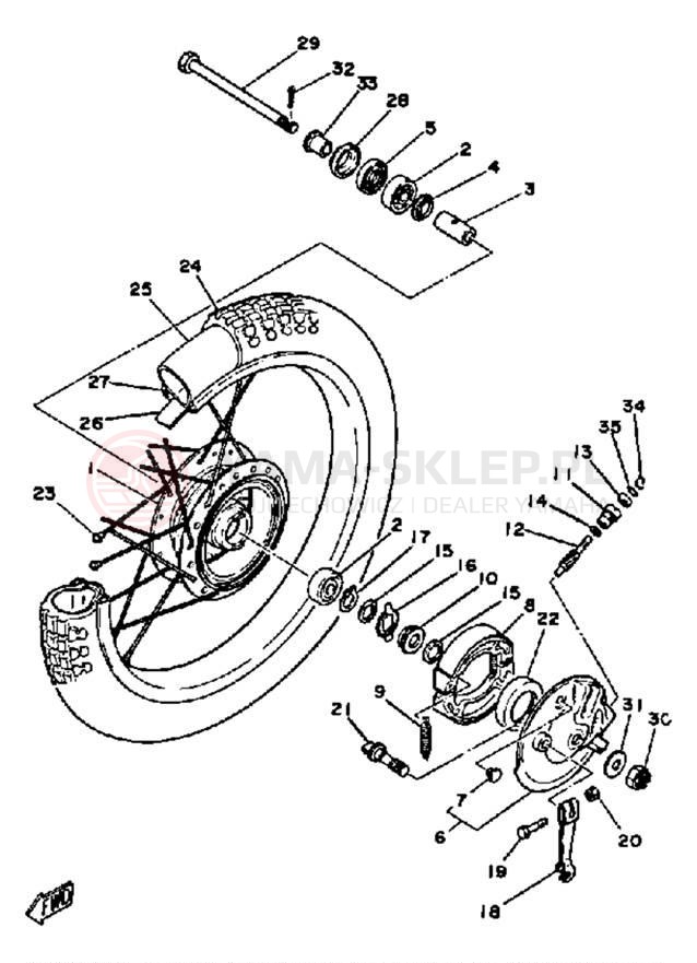 Schemat "Koło przód" do Yamaha DT100J