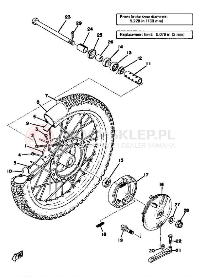 Schemat "Koło przód" do Yamaha YZ125D