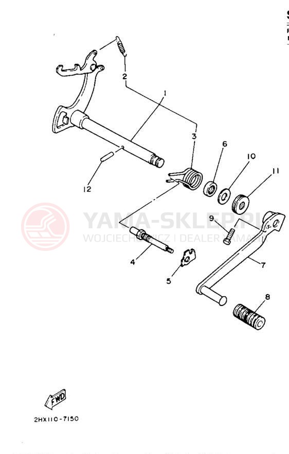 Schemat "Dźwignia zmiany biegów, wałek" do Yamaha CHAMP YFM100W