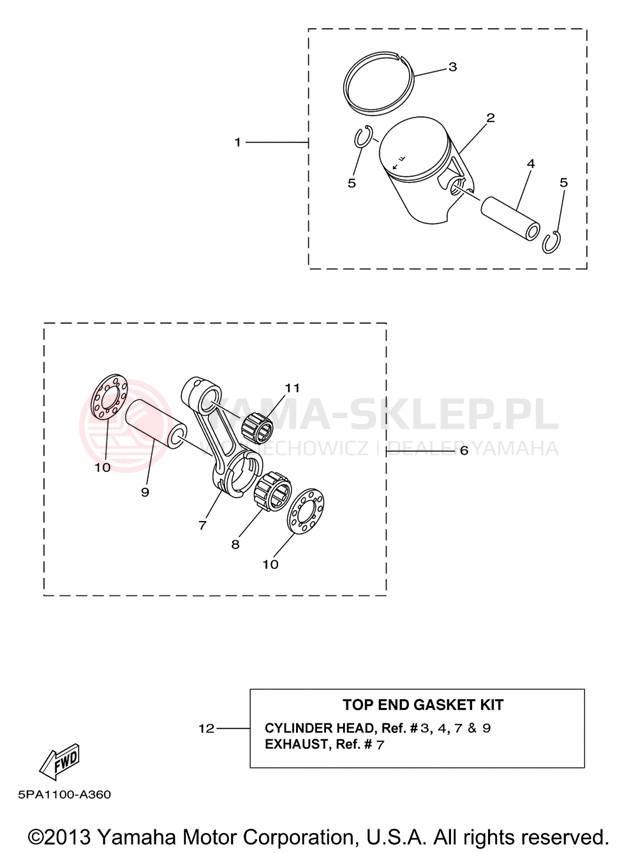 Schemat "Tłok, korbowód" do Yamaha YZ85 YZ85V