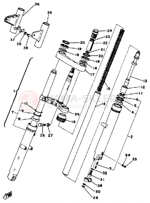 Schemat "Amortyzatory przód" do Yamaha RD400C