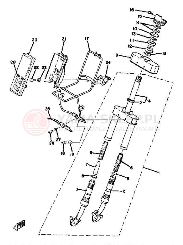 Schemat "Amortyzatory przód" do Yamaha YAMAHOPPER QT50T