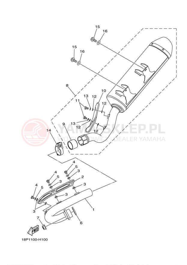 Schemat "Wydech końcowy" do Yamaha YFZ450X YFZ450XZL/YFZ450XZW