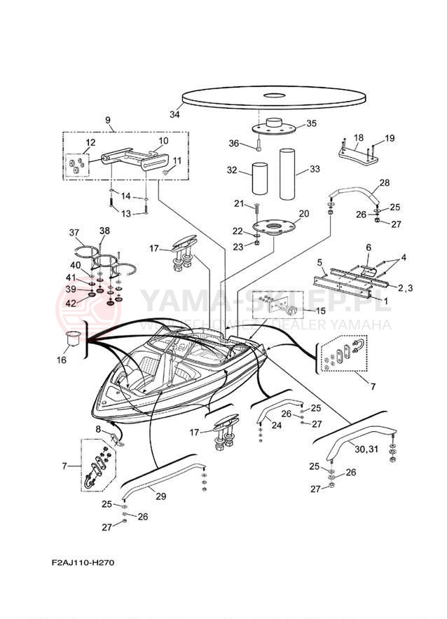 Schemat "HULL DECK FITTINGS" do Yamaha 232 LIMITED S SXT1100GLH