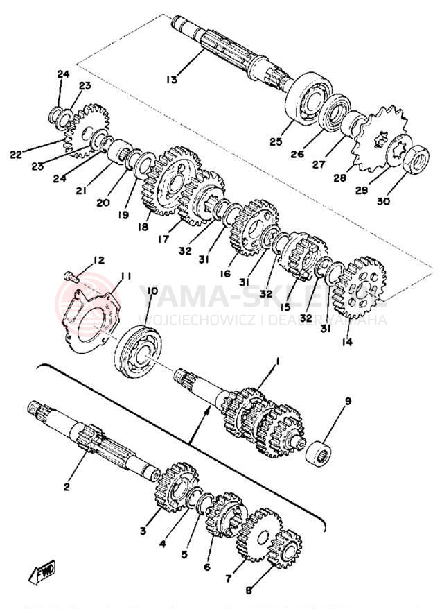 Schemat "Skrzynia biegów " do Yamaha DT175C