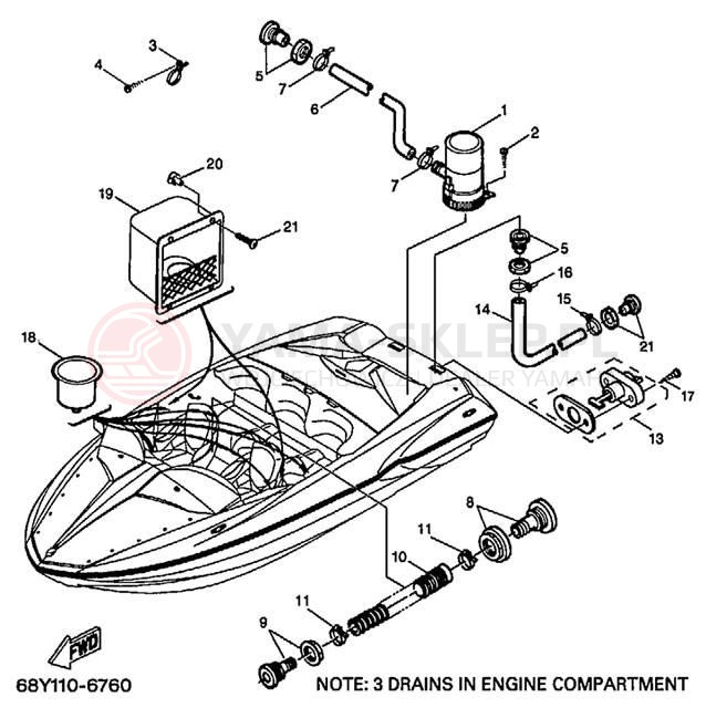 Schemat "DECK DRAIN FITTINGS" do Yamaha XR1800 XRT1200Y