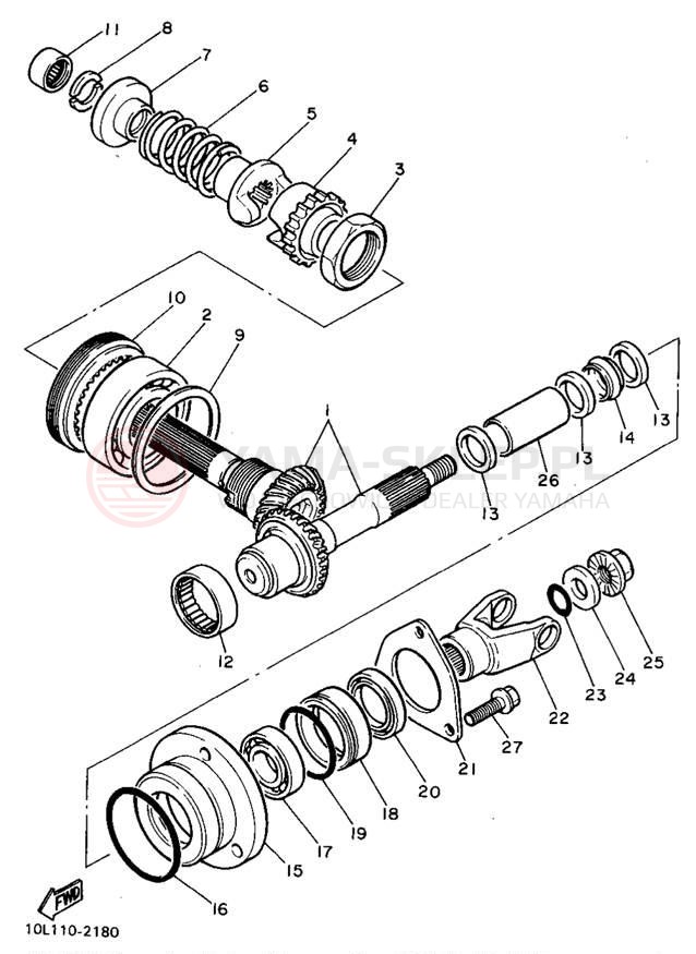 Schemat "Przeniesienie napędu" do Yamaha VIRAGO 1100 XV1100G/XV1100GC