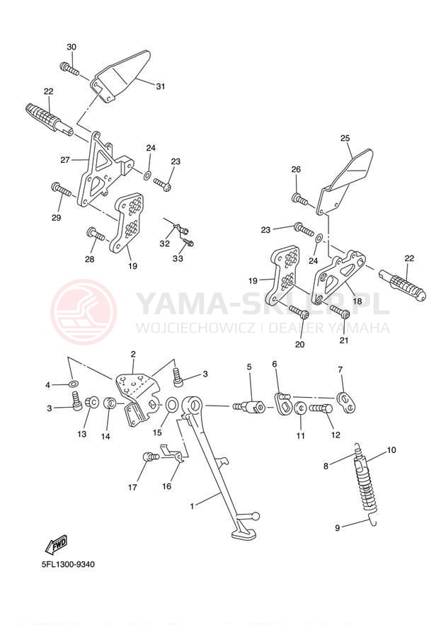 Schemat "Stopka postojowa i podnóżki" do Yamaha YZFR7 YZFR7L