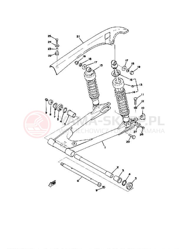 Schemat "Wahacz, osłona łańcucha" do Yamaha XS650D