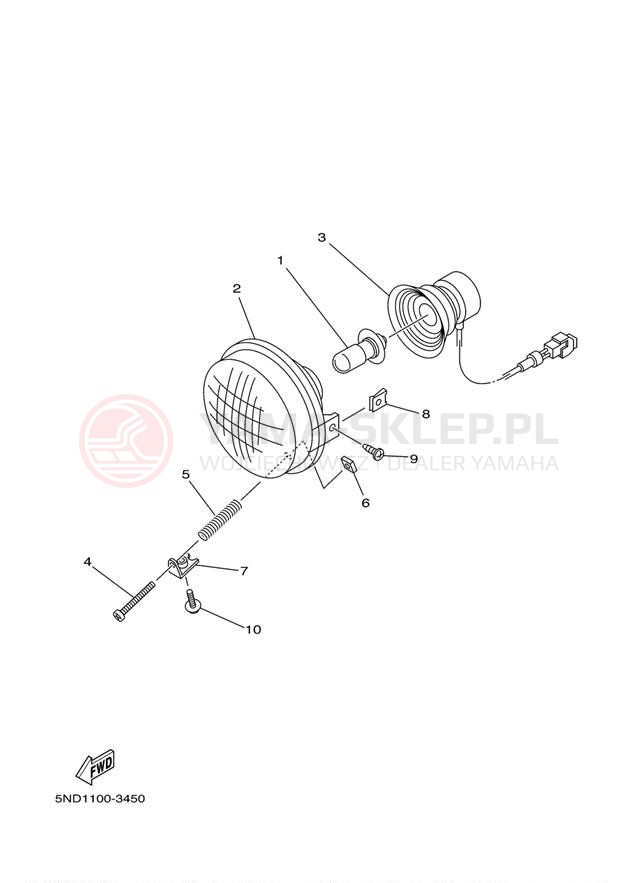 Schemat "Lampa przód" do Yamaha KODIAK 400 4X4 YFM4FAS