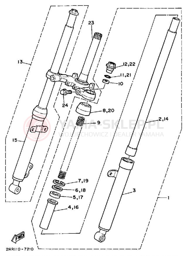 Schemat "Amortyzatory przód" do Yamaha YSR50B