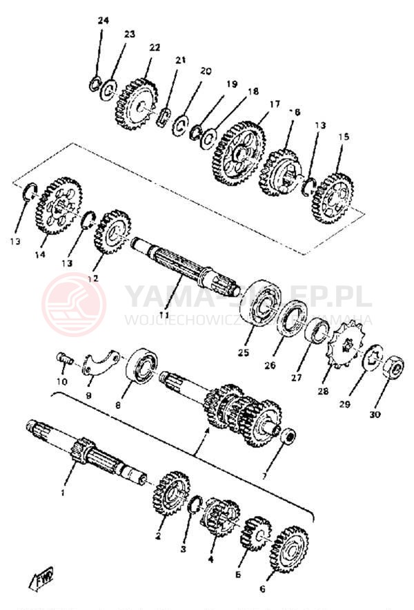 Schemat "Skrzynia biegów " do Yamaha YZ80A