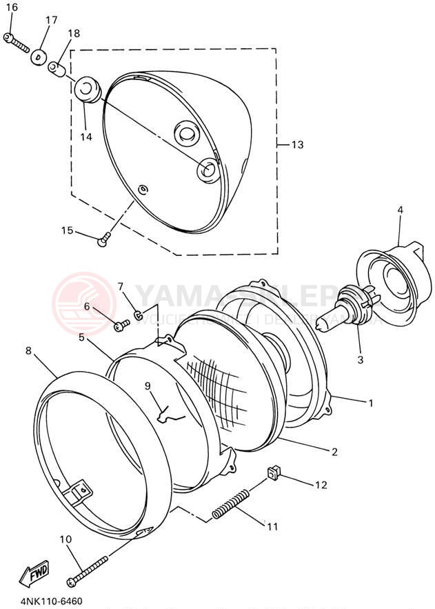 Schemat "Lampa przód" do Yamaha XVZ13LTLC/XVZ13LTL