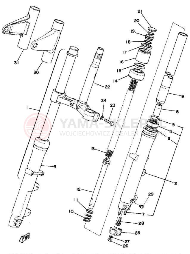 Schemat "Amortyzatory przód" do Yamaha XS500 XS500E