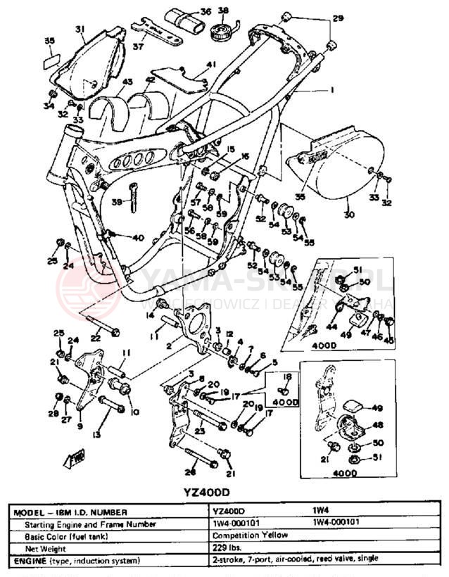 Schemat "pokrywa boczna ramy" do Yamaha YZ400C