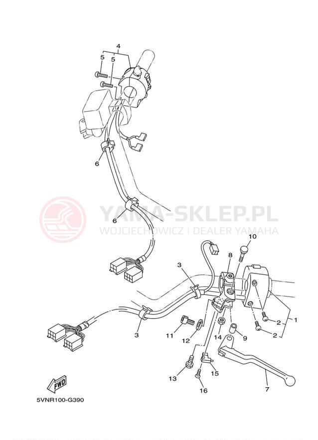 Schemat "Kierownica i osprzęt" do Yamaha ROAD STAR S XV17ASYCB/XV17ASYB