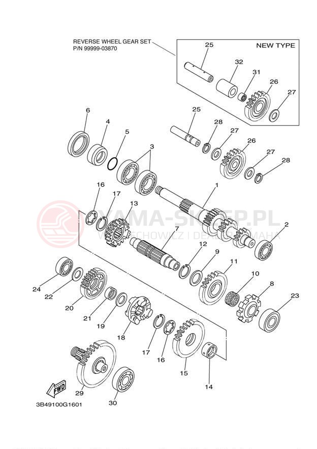 Schemat "Skrzynia biegów " do Yamaha GRIZZLY 700 DUCKS YFM7FGPDUW