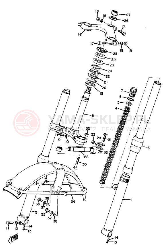 Schemat "Amortyzatory przód, błotnik" do Yamaha TR2 TR2B TR2