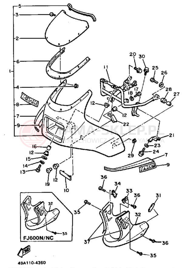 Schemat "Owiewki" do Yamaha FJ600NC/FJ600N