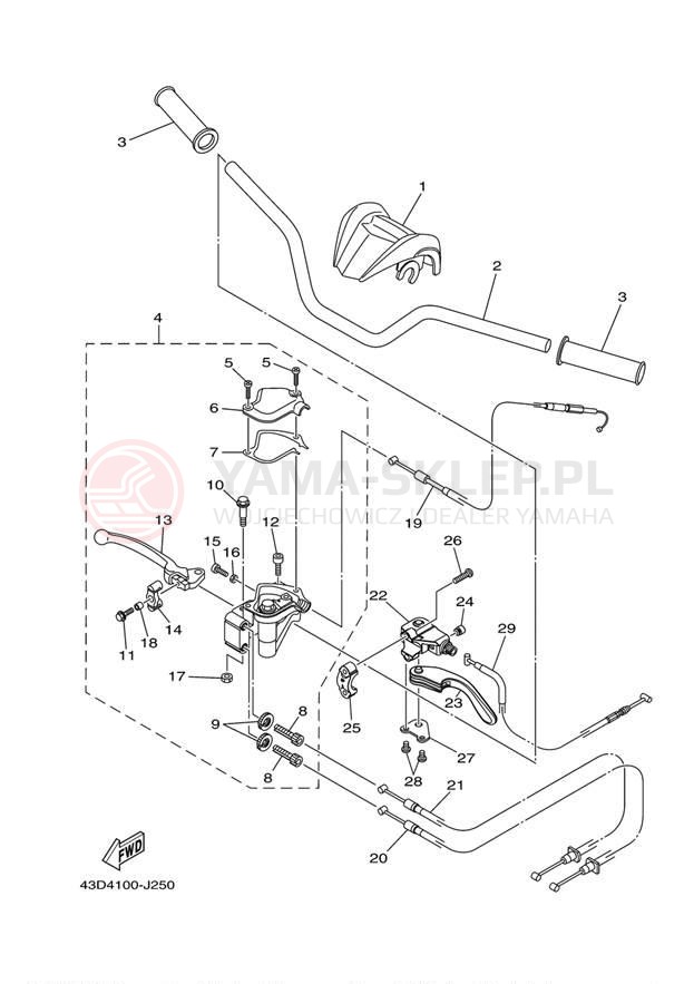 Schemat "Kierownica i osprzęt" do Yamaha RAPTOR 90 YFM90RZW