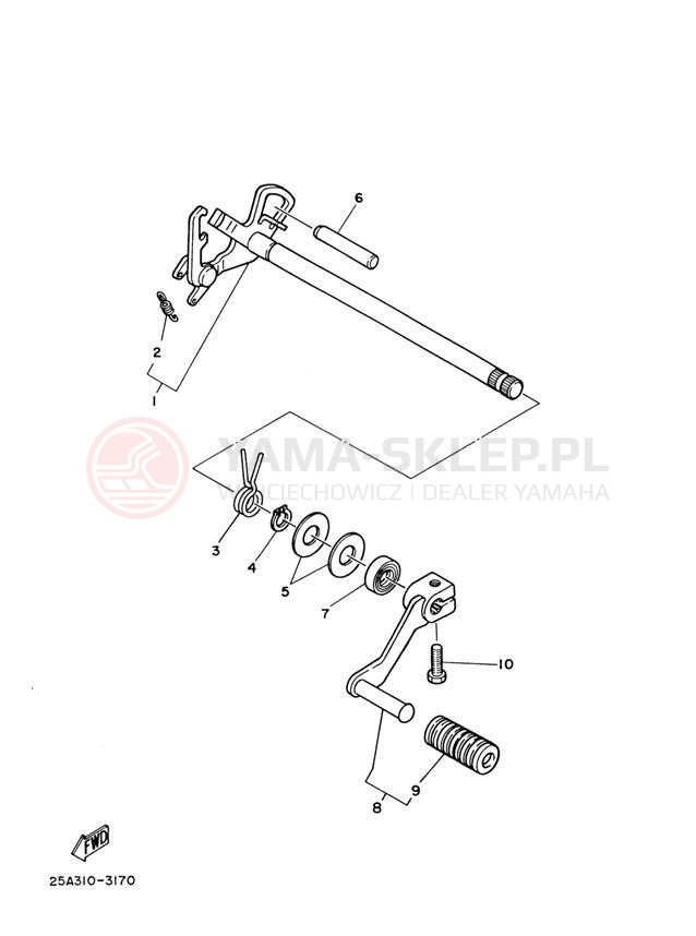 Schemat "Dźwignia zmiany biegów, wałek" do Yamaha TW200 TW200S/TW200SC