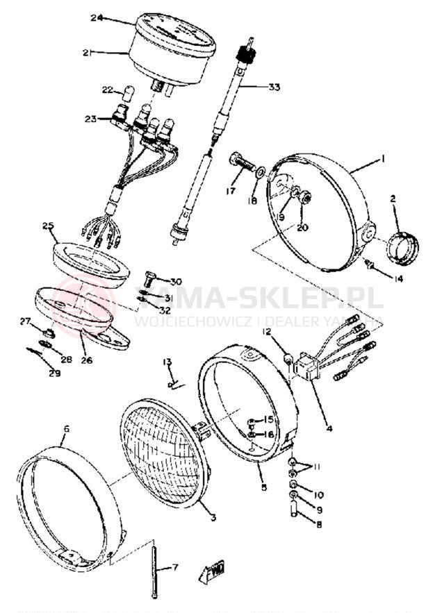 Schemat "Lampa przód i licznik" do Yamaha DT100B