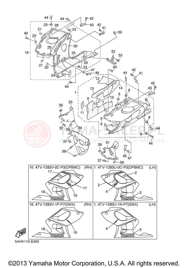 Schemat "elementy nadwozia" do Yamaha YZF600R YZF600RVC/YZF600RV