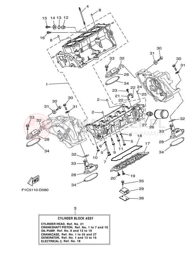 Schemat "Obudowa silnika" do Yamaha SX230 SRT1000AD