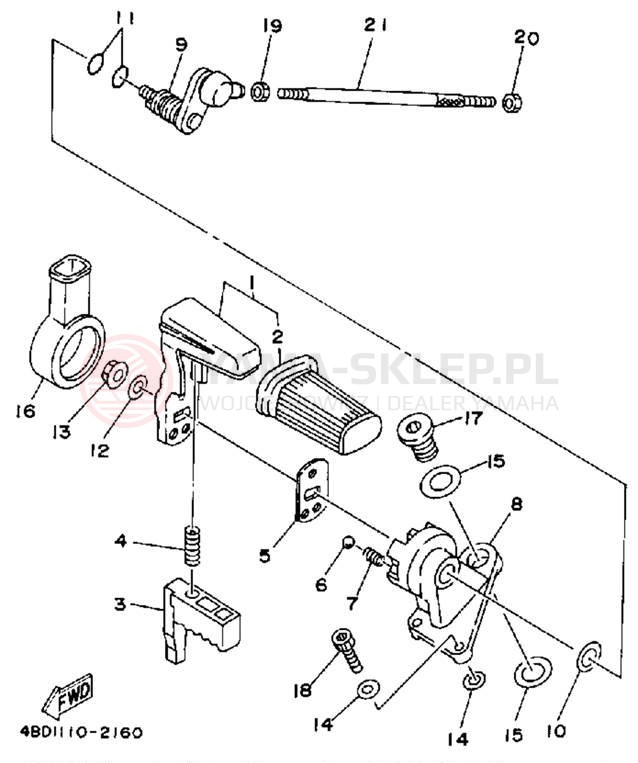 Schemat "dźwignia trybu napędu" do Yamaha TIMBERWOLF 2WD YFB250D_MN