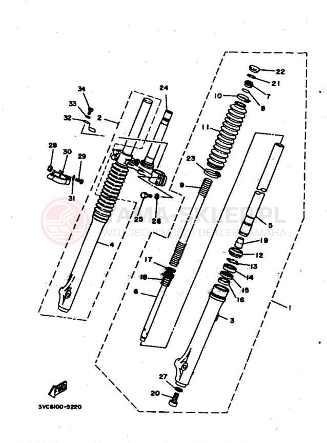 Schemat "Amortyzatory przód" do Yamaha RT180G