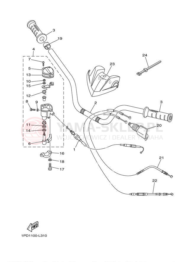 Schemat "Kierownica i osprzęt" do Yamaha YFZ450 YFZ45BB/YFZ45BW