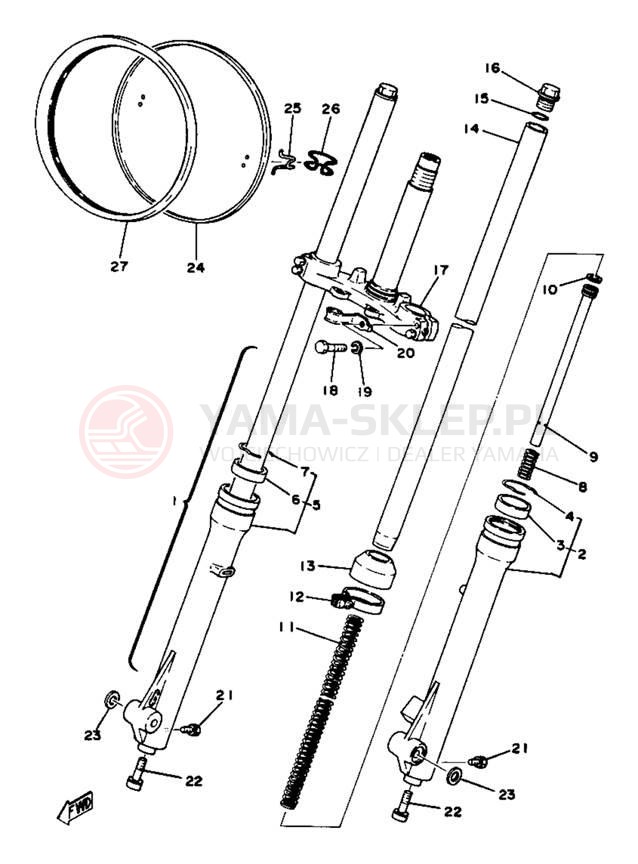Schemat "Amortyzatory przód" do Yamaha YZ80D