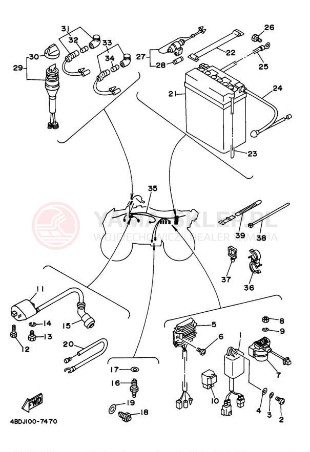 Schemat "układ elektryczny" do Yamaha TIMBERWOLF 4WD YFB250FWJ