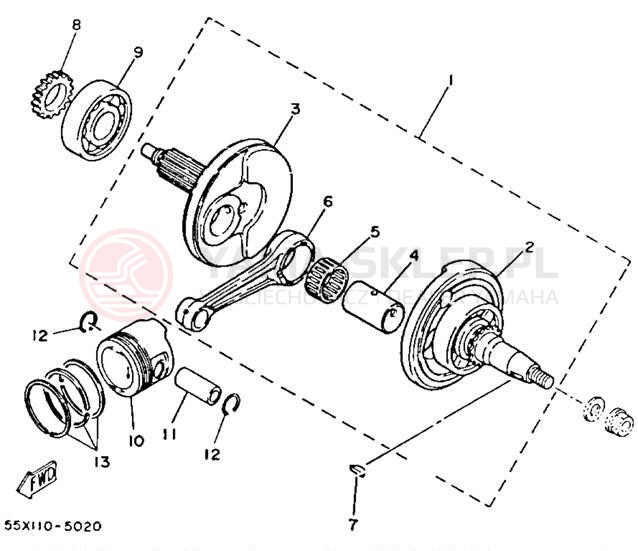 Schemat "Wał korbowy, tłok" do Yamaha BADGER YFM80T