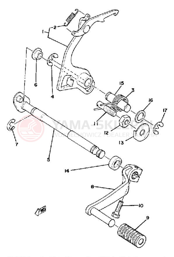 Schemat "Dźwignia zmiany biegów, wałek" do Yamaha YZ100G