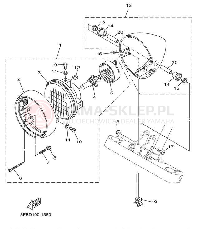 Schemat "Lampa przód" do Yamaha V-STAR CUSTOM XVS650NC/XVS650N