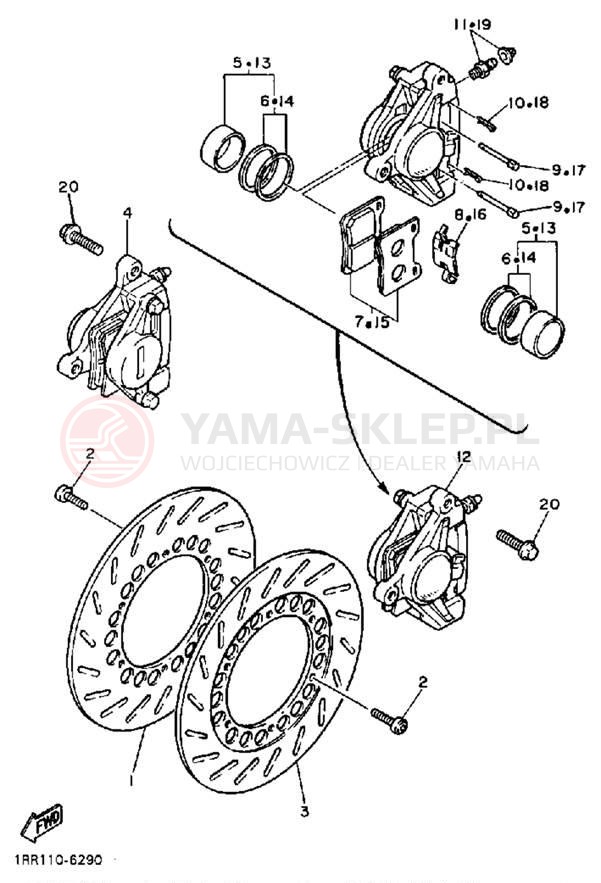 Schemat "Zacisk hamulcowy + tarcza przód" do Yamaha VIRAGO 700 XV700CTC/XV700CT