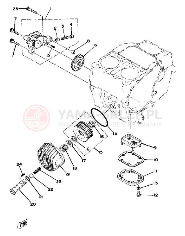 Schemat "Pompa olejowa - filtr oleju" do Yamaha XS400E