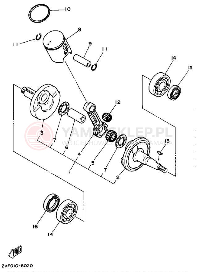 Schemat "Wał korbowy, tłok" do Yamaha YZ80W