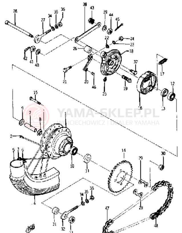 Schemat "Koło tył" do Yamaha YJ2/YJ1