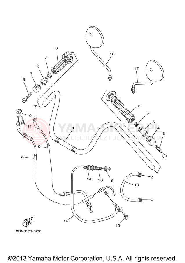 Schemat "Kierownica i osprzęt" do Yamaha VIRAGO 250 XV250VC/XV250V
