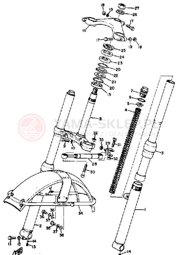 Schemat "Amortyzatory przód, błotnik" do Yamaha TD2B