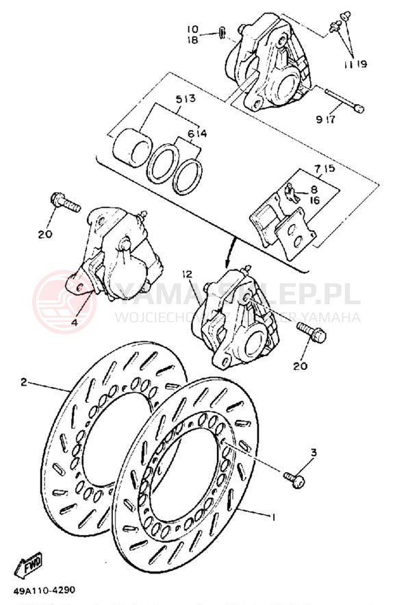 Schemat "Zacisk hamulcowy + tarcza przód" do Yamaha FJ600LC/FJ600L