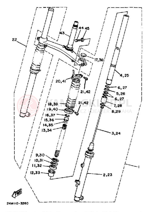Schemat "Amortyzatory przód" do Yamaha YTM200EL