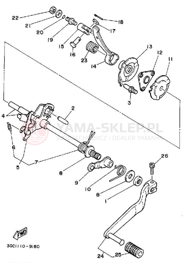Schemat "Dźwignia zmiany biegów, wałek" do Yamaha MOTO-4 YFM250W