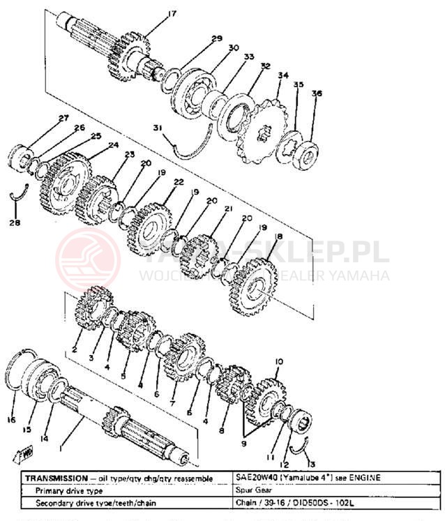 Schemat "Skrzynia biegów " do Yamaha XS400E