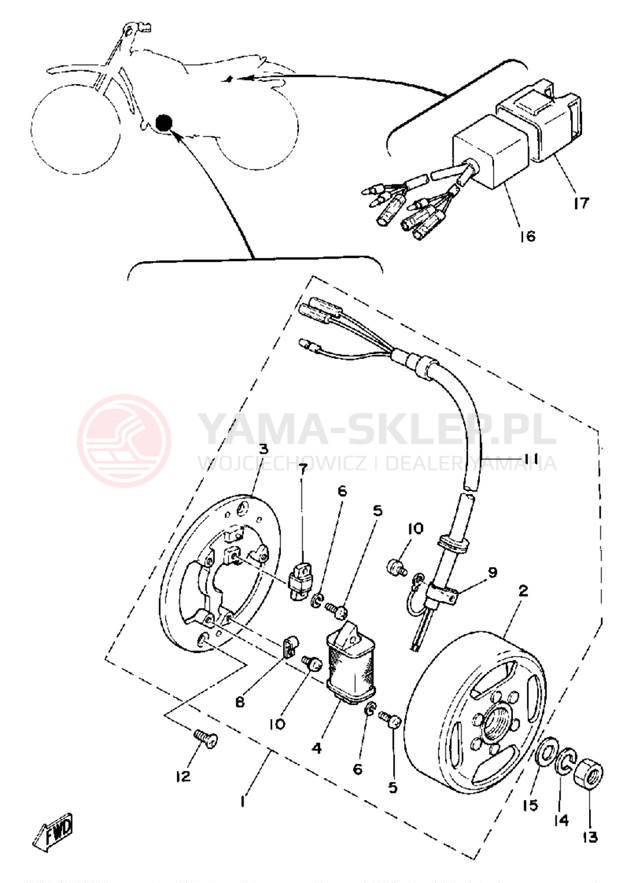 Schemat "Moduł zapłonowy - cewka" do Yamaha MX175H