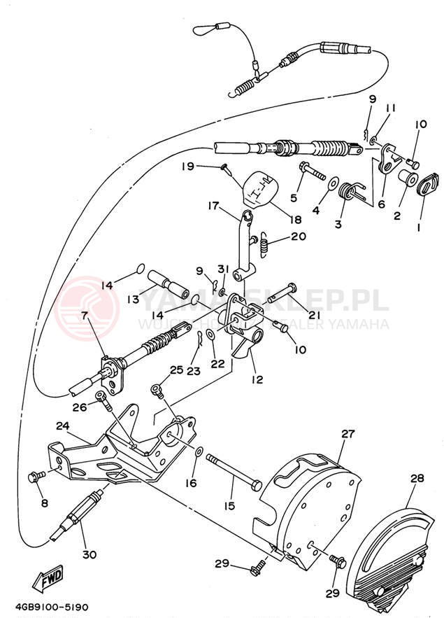 Schemat "Dźwignia zmiany biegów, wałek" do Yamaha KODIAK 4WD YFM400FWG_